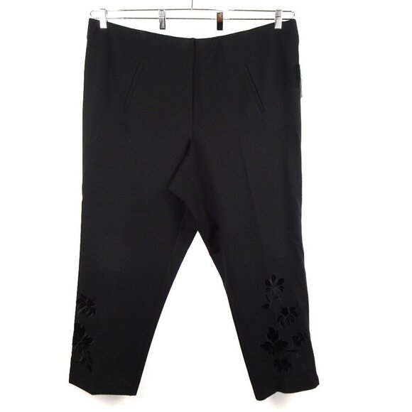 John Mark Pants - John Mark Ponte Pants Women's Plus Size 3X Black Floral Leg Detail Pull On